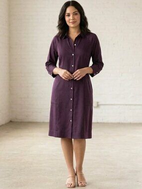J.Jill Shirt Dress Women Purple Cabernet Button Front